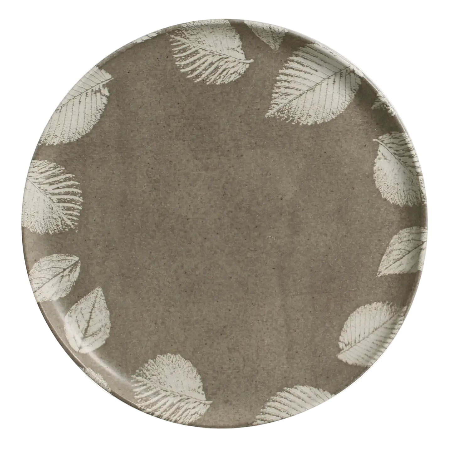 Seiva Dinner Plate is a round ceramic plate with leaf pattern on a white background
