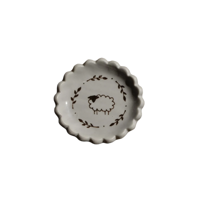 Stephanie Dawn Matthias ceramic salt dish with artisan sheep design and scallops