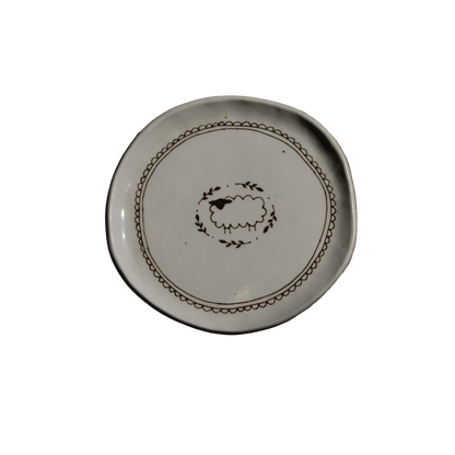 Stephanie Dawn Matthias ceramic plate with delicate sheep and edging design 
