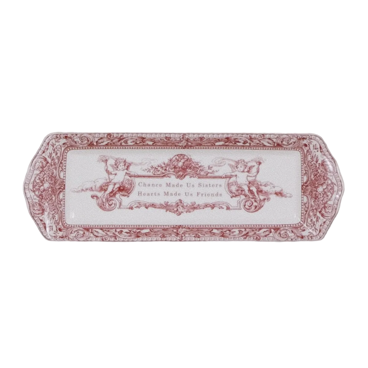 Decorative tray with red intricate spode patterns for displaying or storing