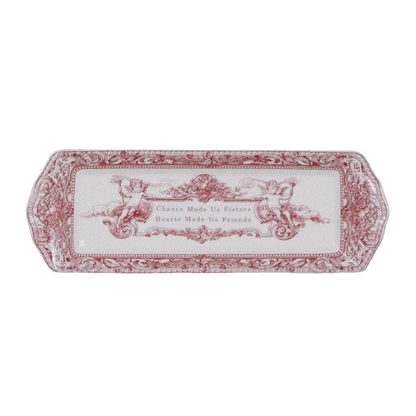 Decorative tray with red intricate spode patterns for displaying or storing