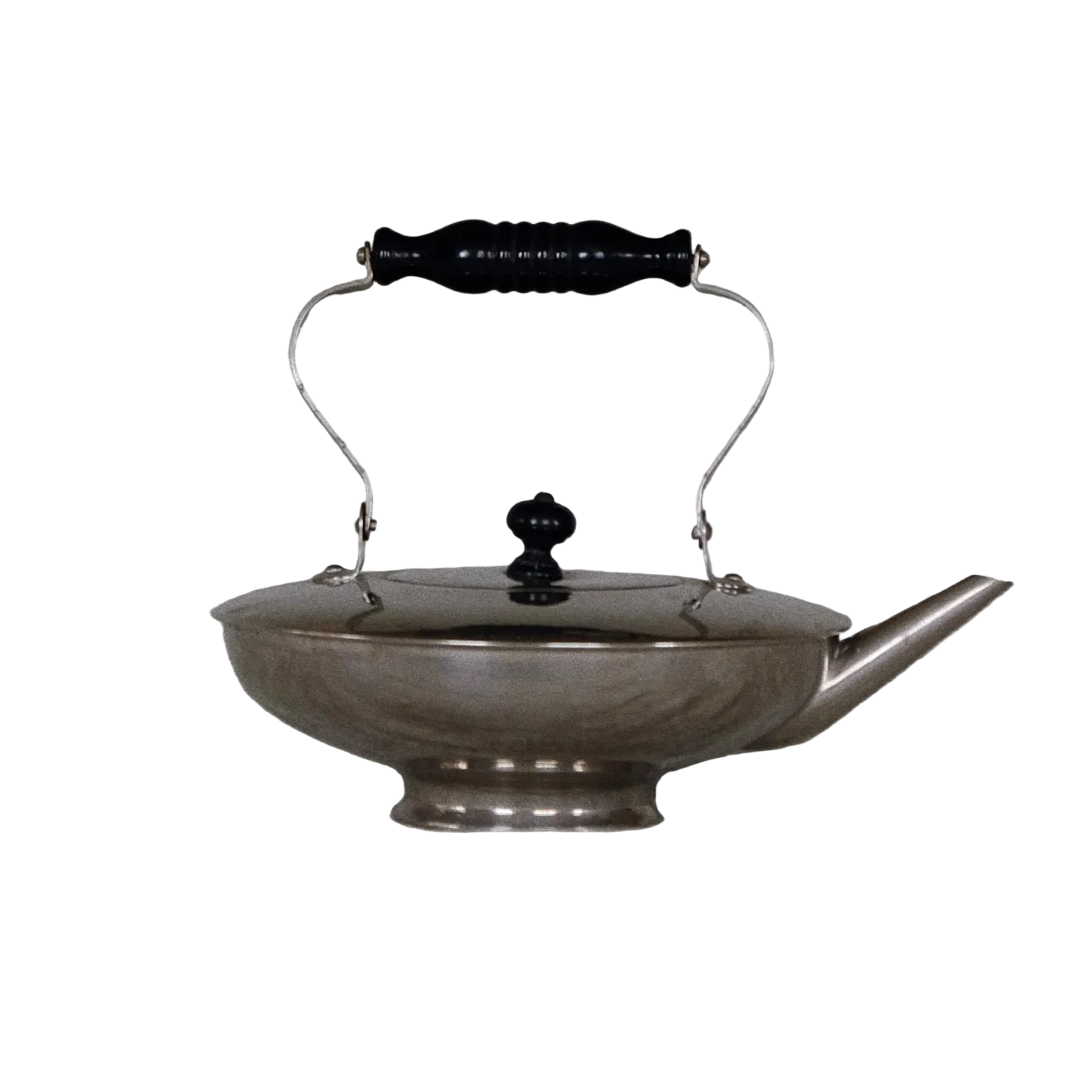 Vintage-style antique one-of-a-kind metal teapot with a black handle 