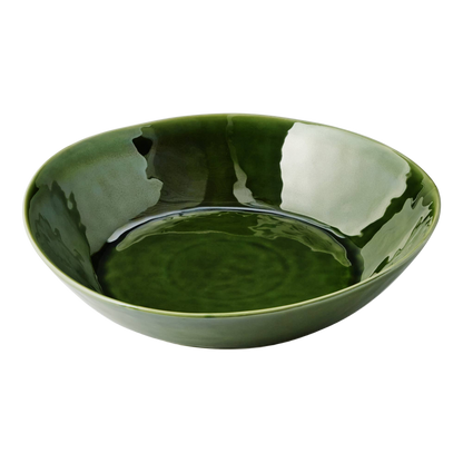 Green glazed ceramic bowl in a classic serving dish shape