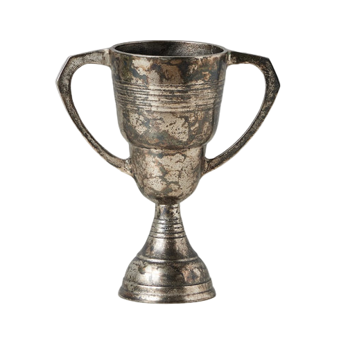 Vintage trophy cup with classic rustic metal finish for decorative display