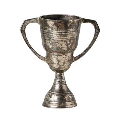 Vintage trophy cup with classic rustic metal finish for decorative display