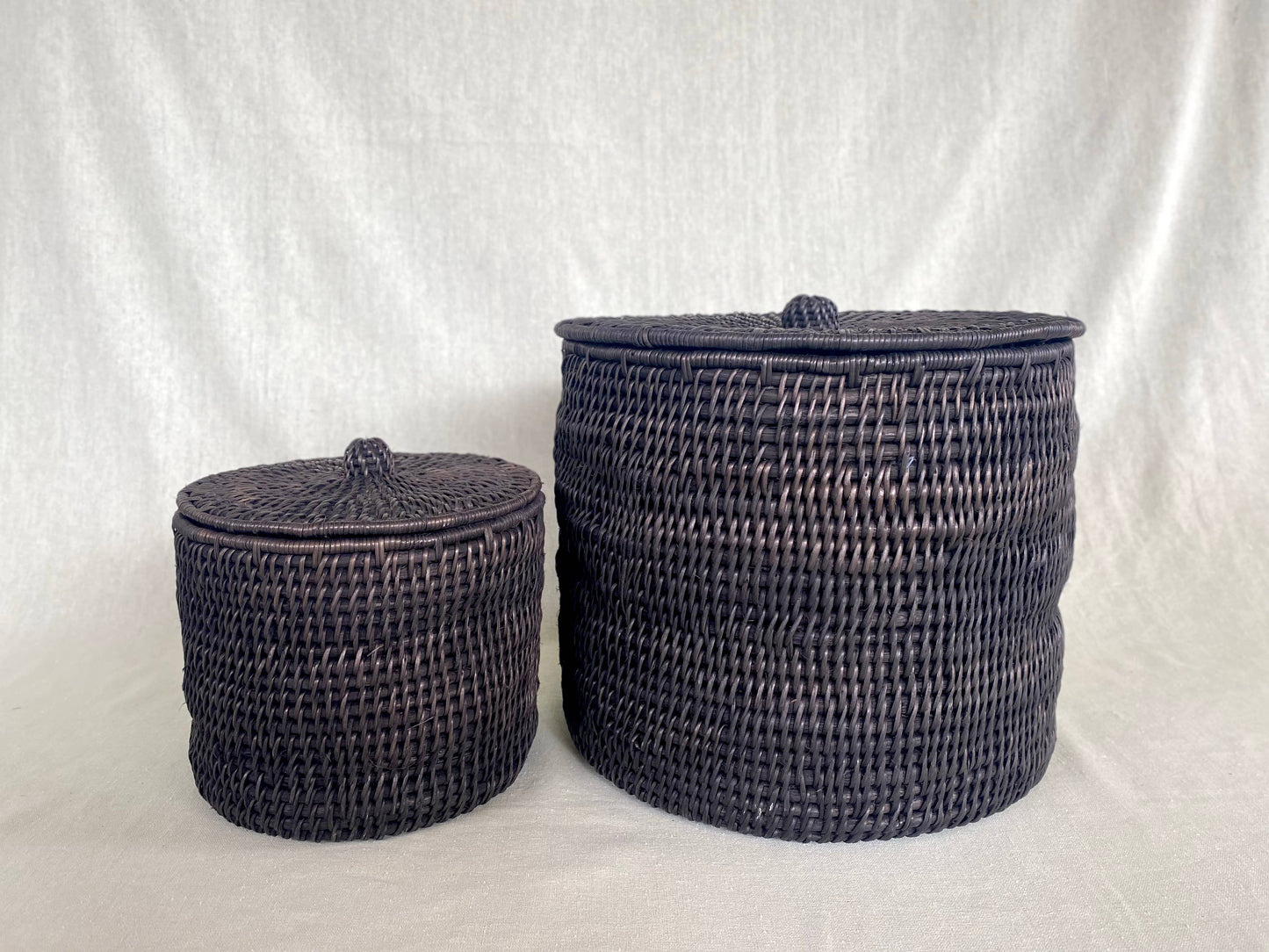 Black Lidded Makenge Storage Basket : Black / Small