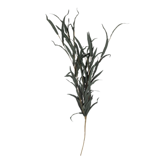 Artificial green leaf branch on a white background