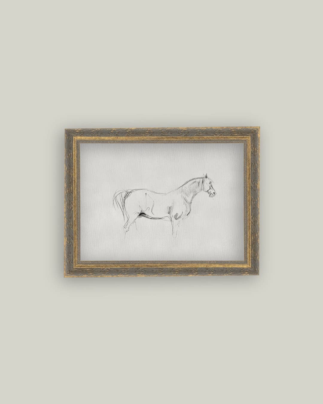 Horse Sketch Framed Antique Art: 16x12