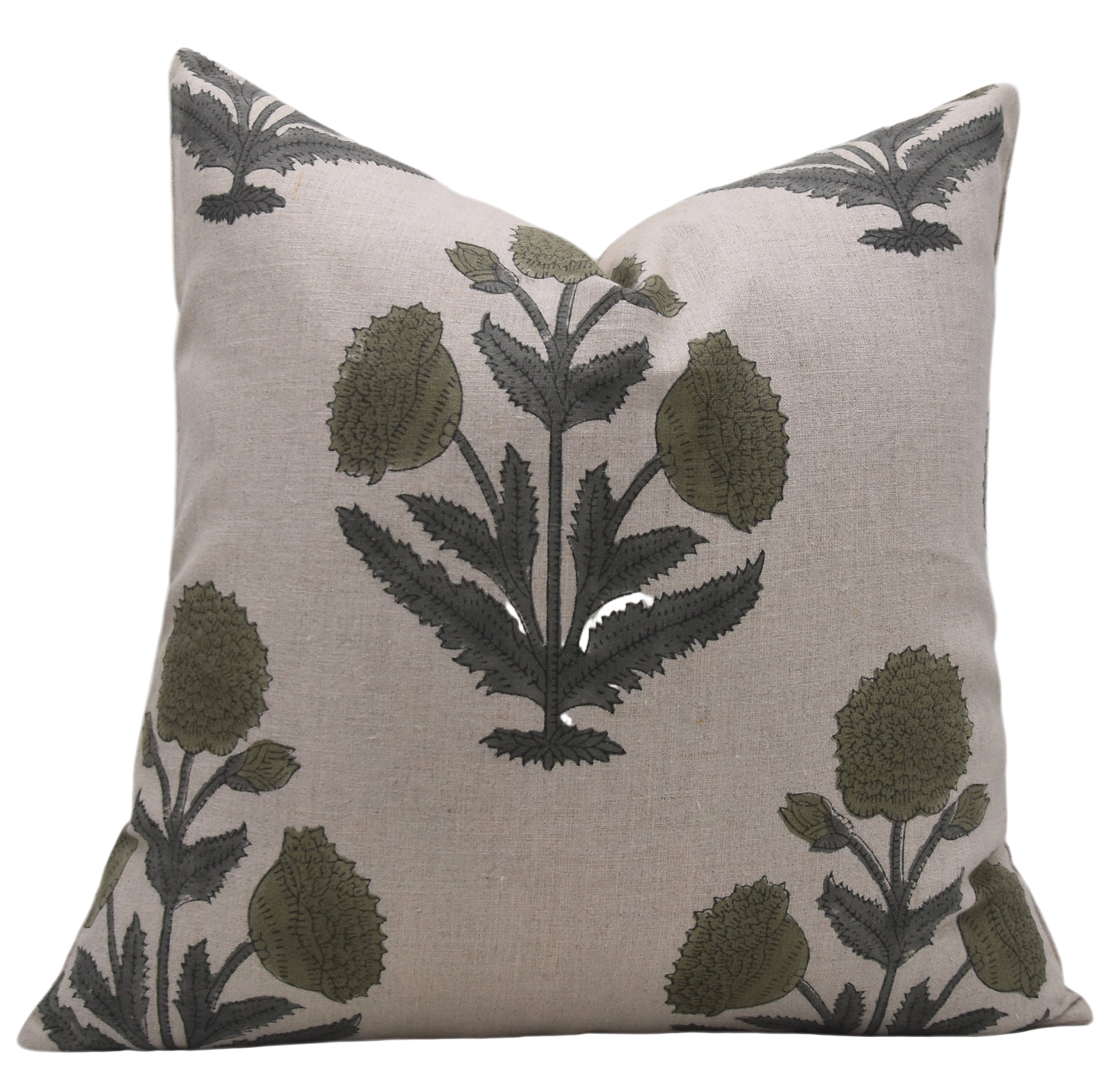 Bohemian Block Printed Pure Linen Pillow Cover  - Badshah 22" x22"