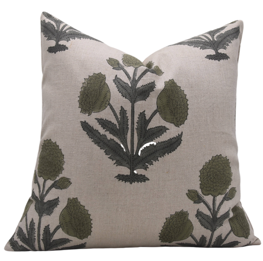 Bohemian Block Printed Pure Linen Pillow Cover  - Badshah 22" x22"