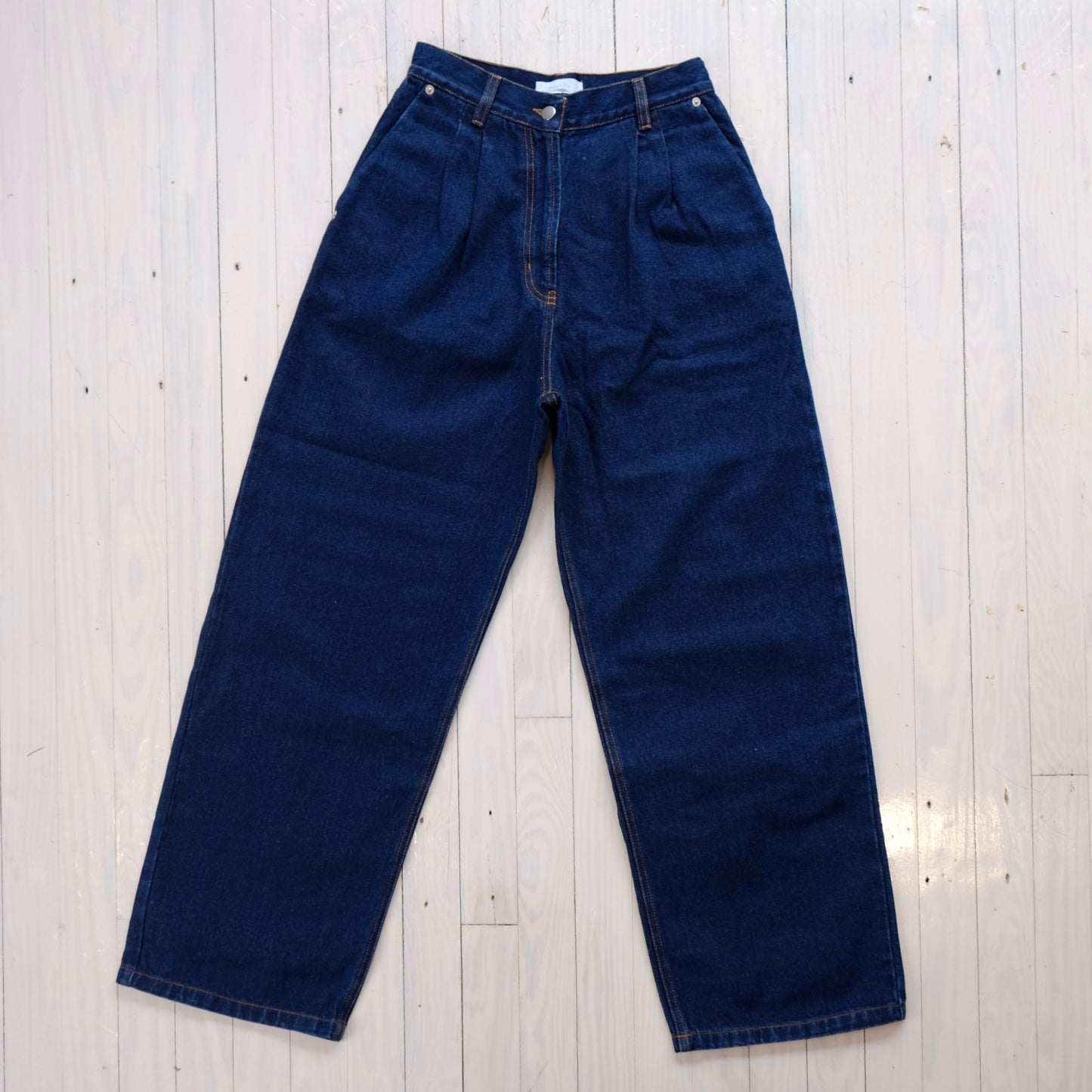 beaufille vintage high rise wide leg dark wash jeans
