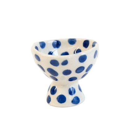 blue polka dot ceramic egg cup