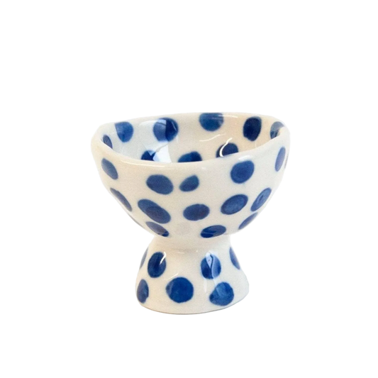 blue polka dot ceramic egg cup