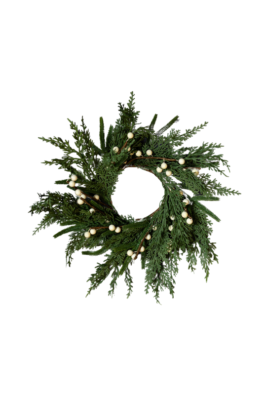White Plum Berry Norfolk Cypress Real Touch Wreath - 14"