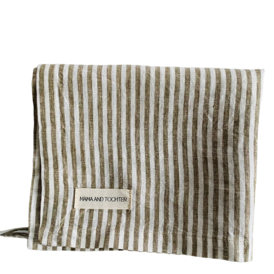 French Linen Tea Towel | Olive Stripe
