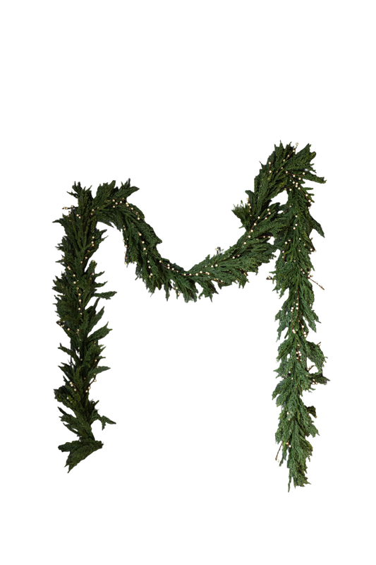 White Plum Berry Norfolk Cypress Real Touch Garland - 15 Ft