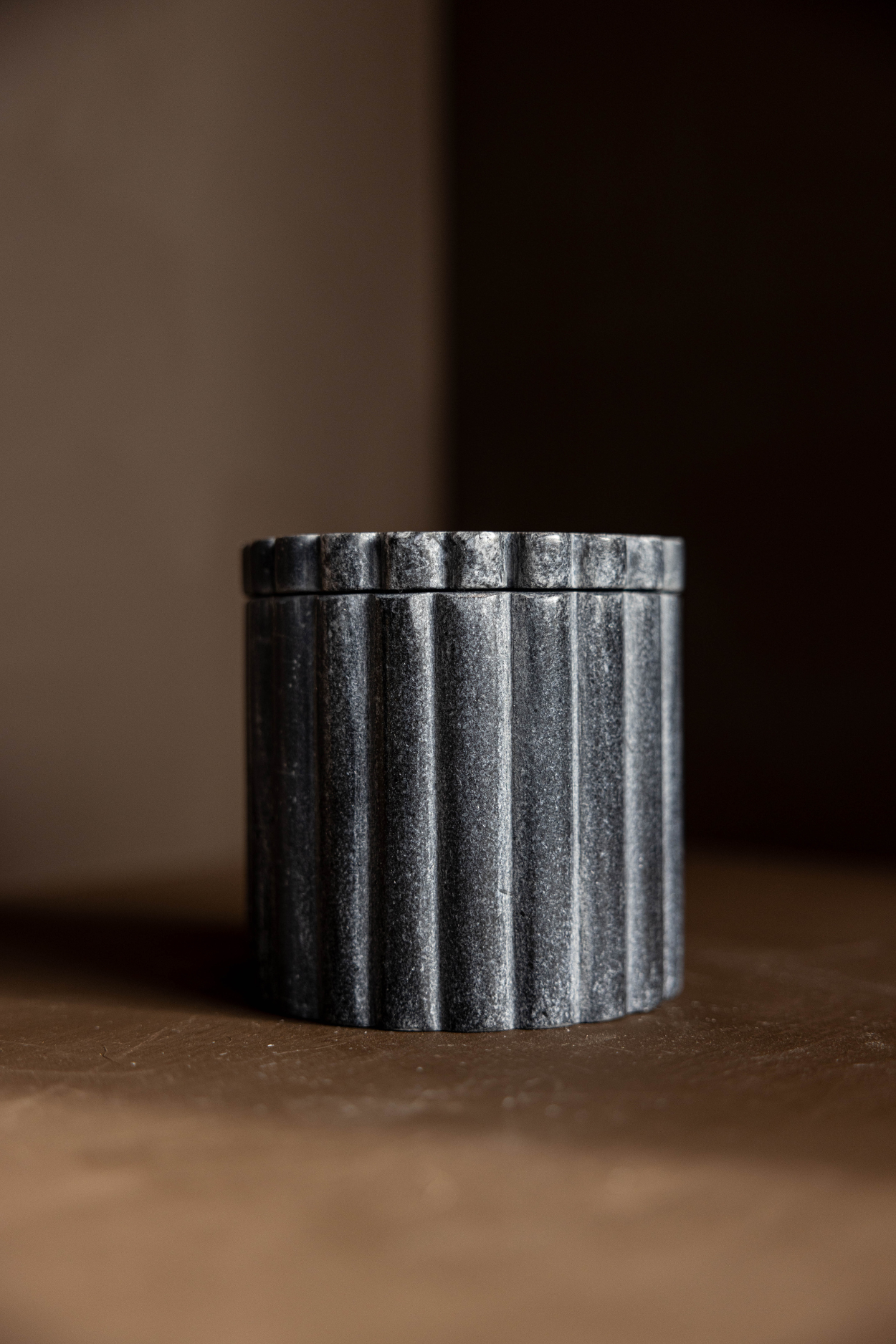 Fluted Jar Canister Black Marble