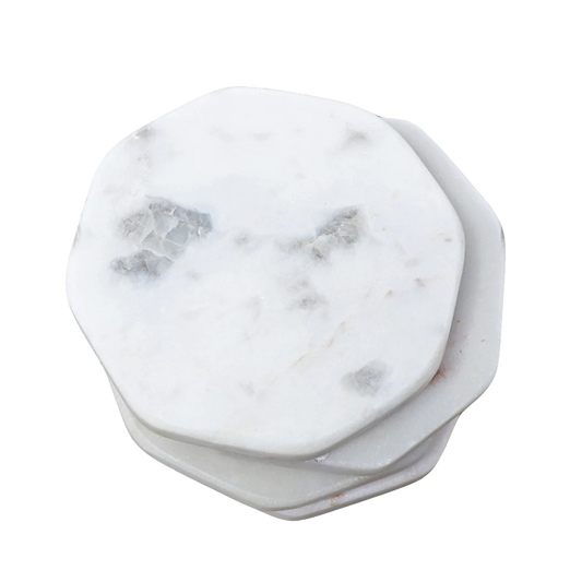 hexagonal white marble coasters 