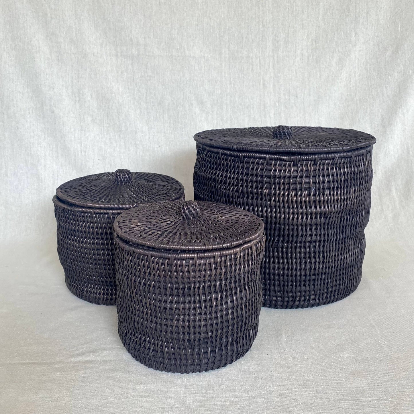 Black Lidded Makenge Storage Basket : Black / Small
