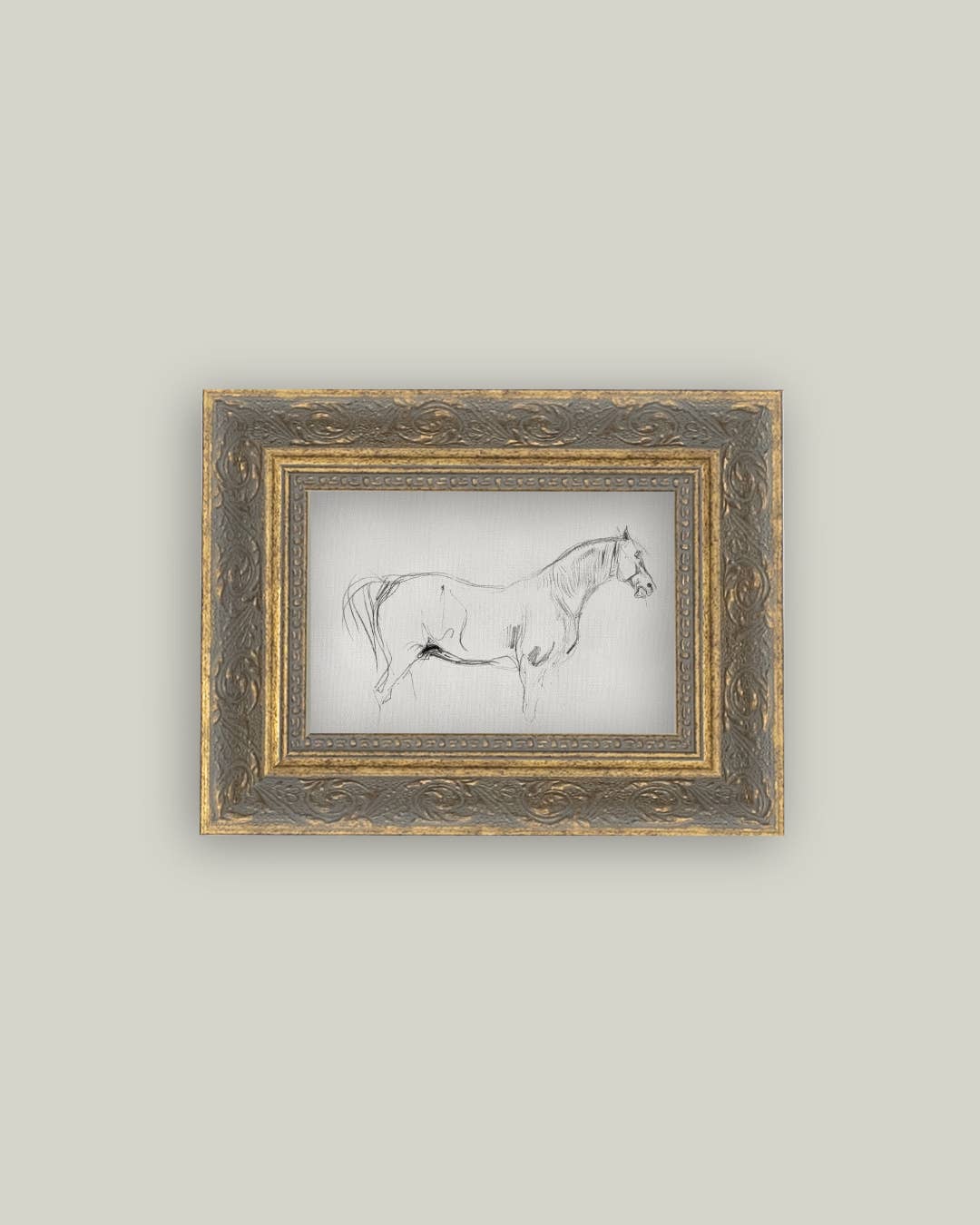 Horse Sketch Framed Antique Art: 16x12