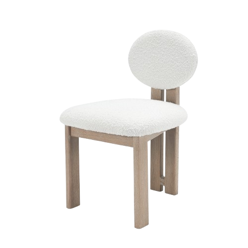 Aziz Sherpa Boucle Dining Chairs Off-White Oak