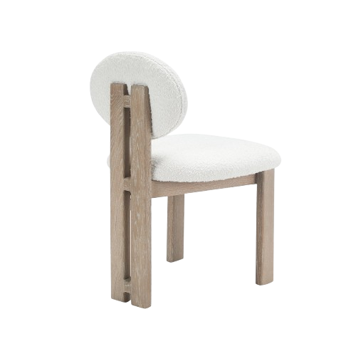 Aziz Sherpa Boucle Dining Chairs Off-White Oak