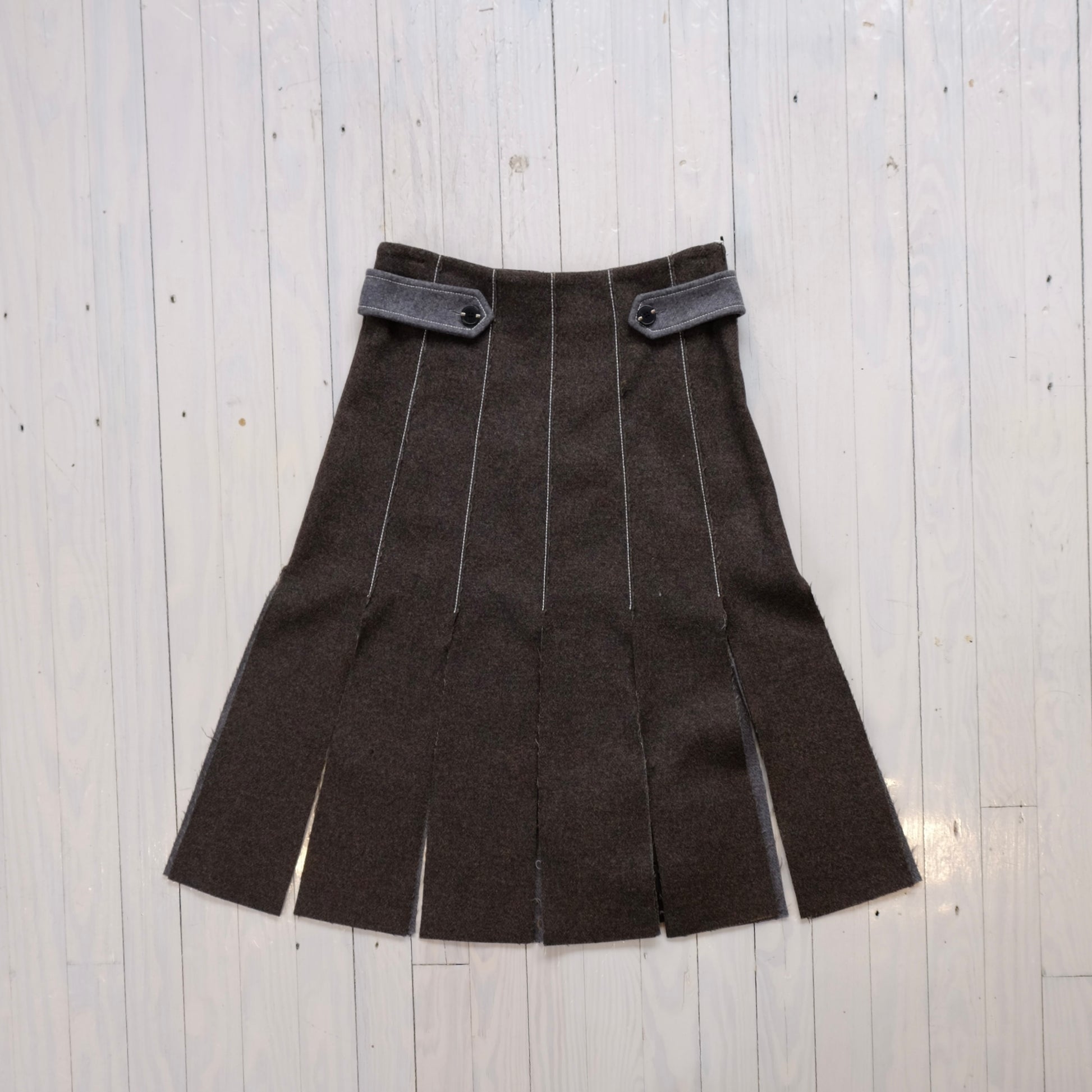 vintage suno brown and grey wide fringe skirt