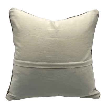 rear view of vintage persian rug bohemian pillow with white cotton backing and hidden zipper closure