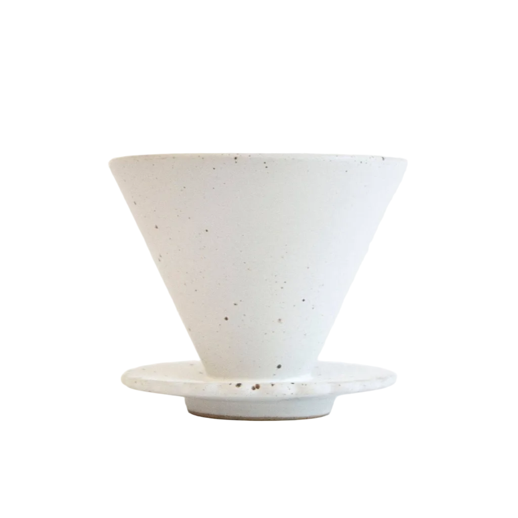 white ceramic pour over coffee dripper with brown speckles 